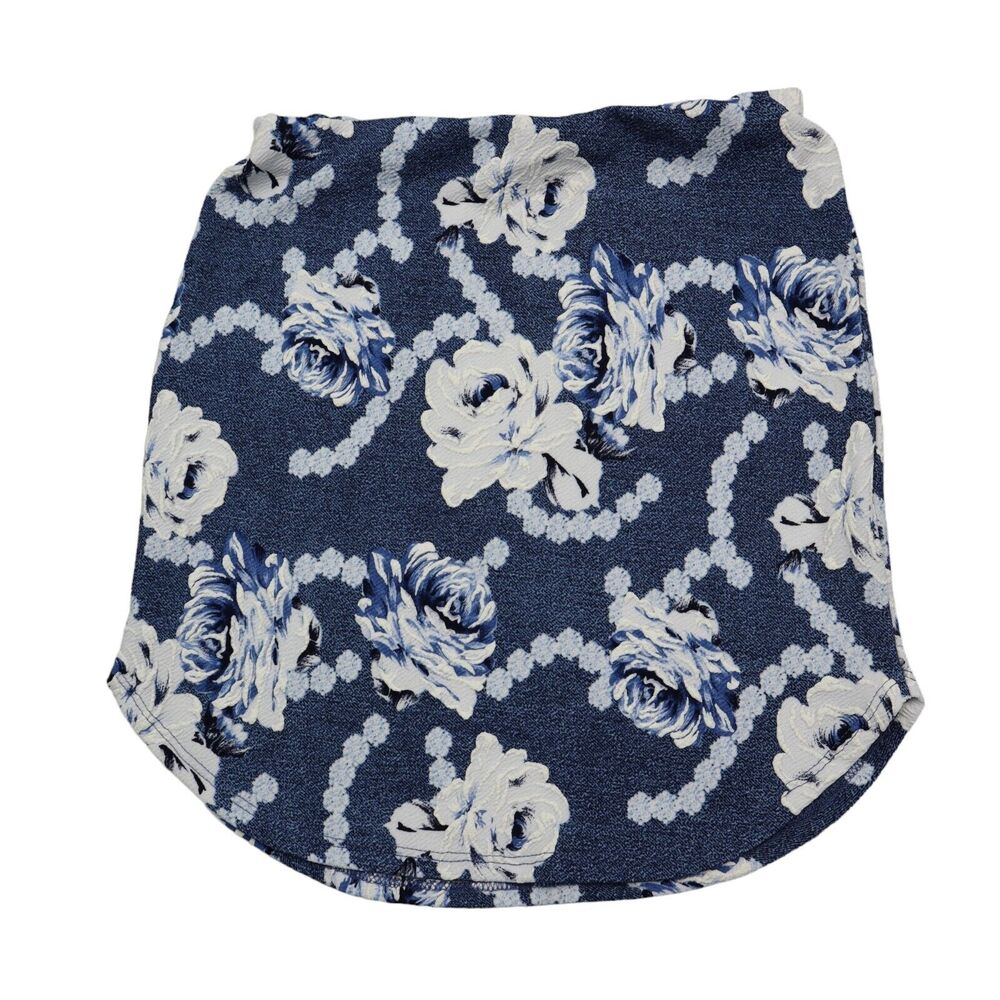 Fashion Magazine Skirt Womens S Blue Floral Flat Front Pencil Cut Bottoms *